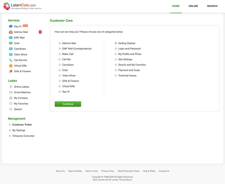 LatamDate customer care